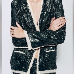 Zara green SEQUIN BLAZER ZW COLLECTION party wedding